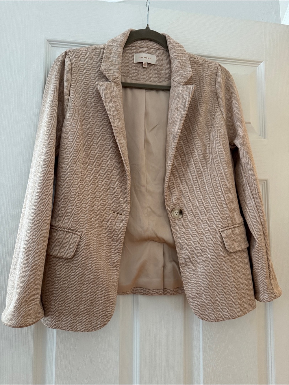 Light Beige Herringbone Single-Button Blazer XSP
